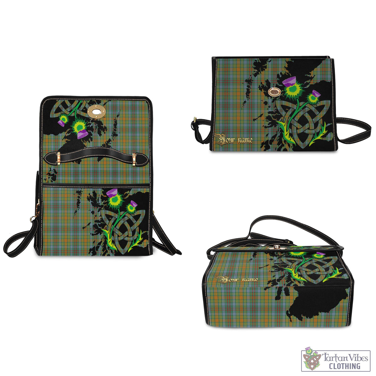 O'Brien Tartan Waterproof Canvas Bag with Scotland Map and Thistle Celtic Accents - Tartan Vibes Clothing