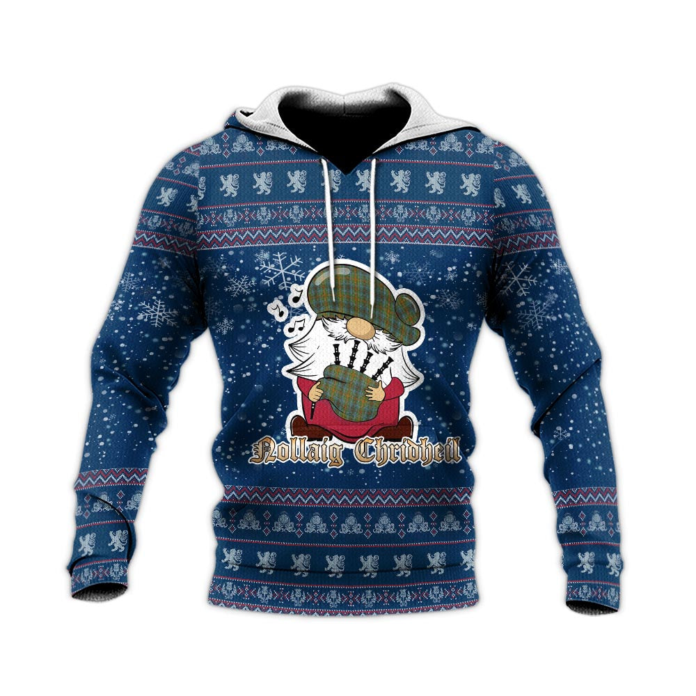 O'Brien Clan Christmas Knitted Hoodie with Funny Gnome Playing Bagpipes - Tartanvibesclothing