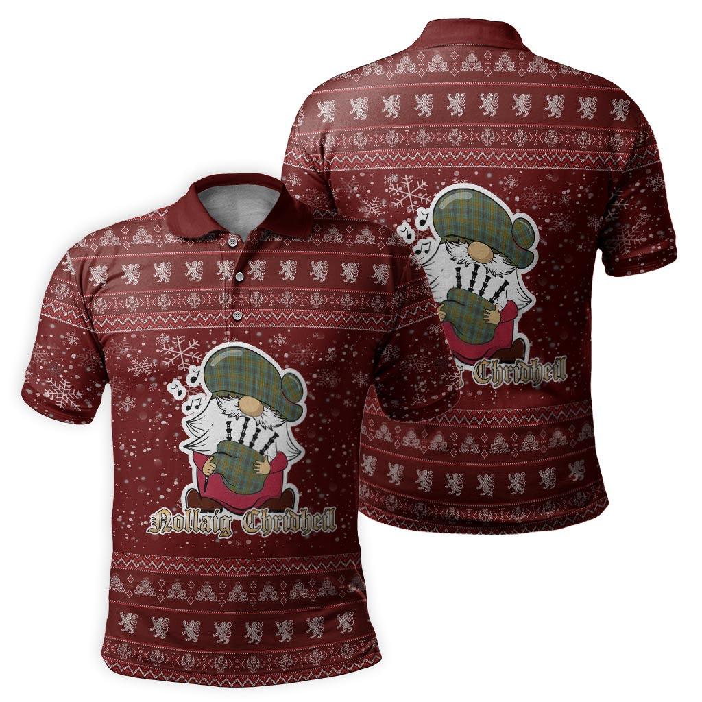 O'Brien Clan Christmas Family Polo Shirt with Funny Gnome Playing Bagpipes - Tartanvibesclothing