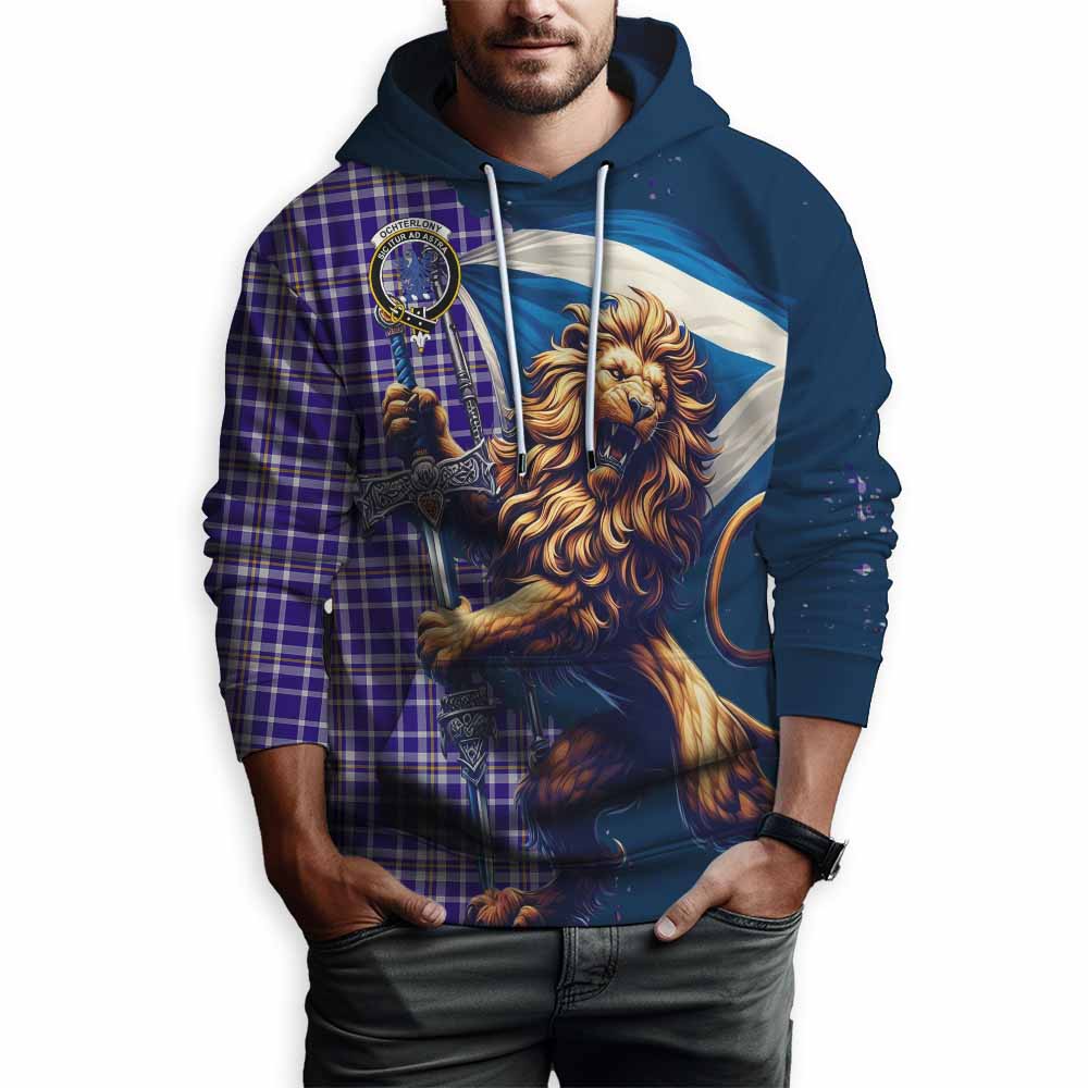 Tartan Vibes Clothing Ochterlony Tartan Family Crest Hoodie with Scottish Majestic Lion