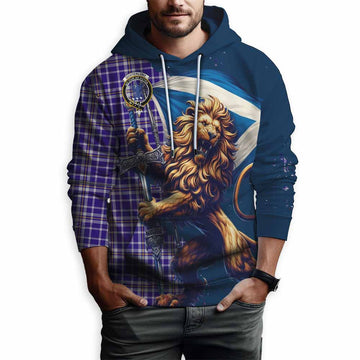 Ochterlony Tartan Family Crest Hoodie with Scottish Majestic Lion