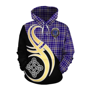 Ochterlony Tartan Cotton Hoodie with Family Crest and Celtic Symbol Style