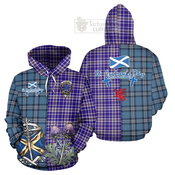 Ochterlony Tartan Hoodie Happy St. Andrew's Day Half Tartan Style