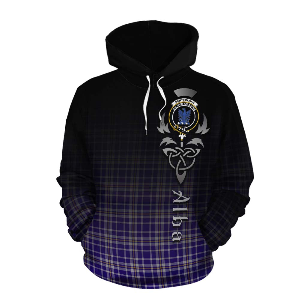 Tartan Vibes Clothing Ochterlony Tartan Cotton Hoodie Featuring Alba Gu Brath Family Crest Celtic Inspired