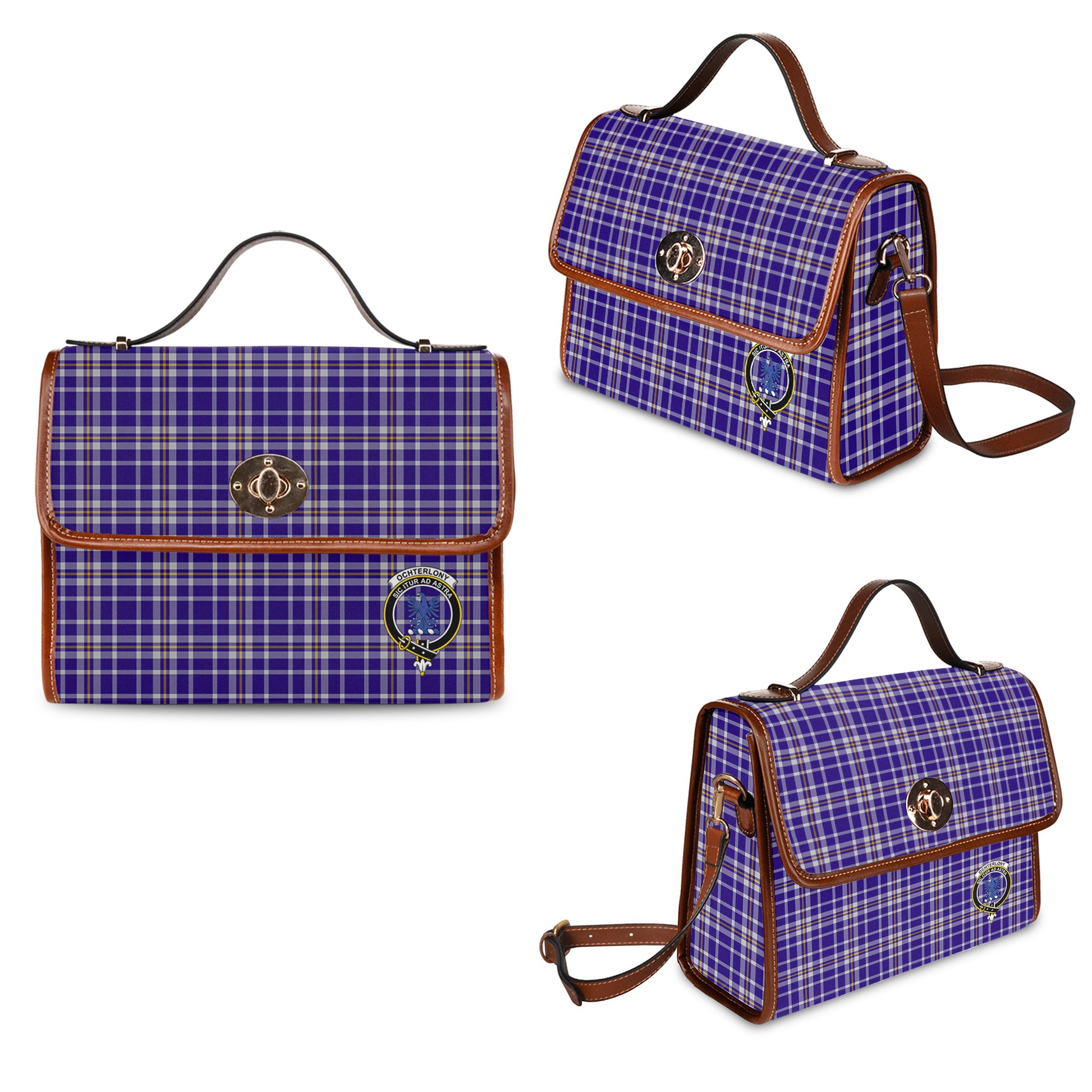 ochterlony-tartan-leather-strap-waterproof-canvas-bag-with-family-crest