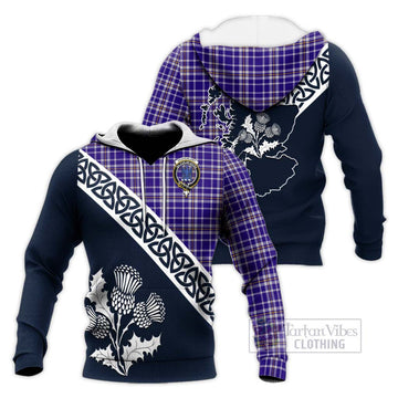 Ochterlony Tartan Knitted Hoodie Featuring Thistle and Scotland Map