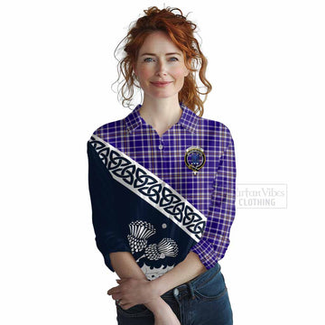 Ochterlony Tartan Women's Casual Shirt Featuring Thistle and Scotland Map