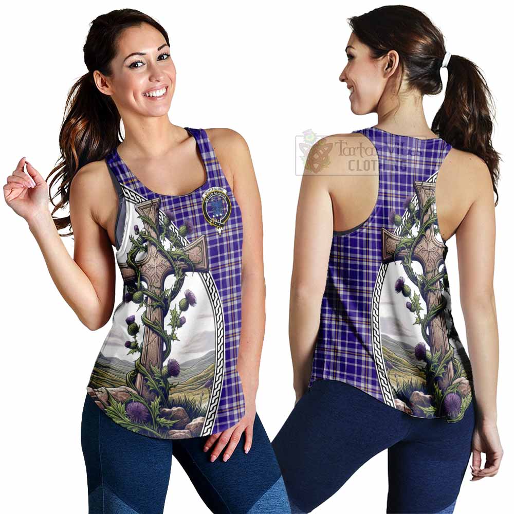 Tartan Vibes Clothing Ochterlony Tartan Women's Racerback Tanks with Family Crest and St. Andrew's Cross Accented by Thistle Vines