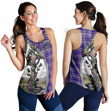 Ochterlony Tartan Women's Racerback Tanks with Family Crest and St. Andrew's Cross Accented by Thistle Vines