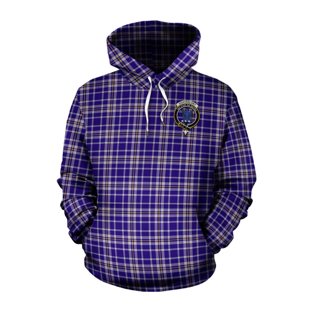 Tartan Vibes Clothing Ochterlony Tartan Cotton Hoodie with Family Crest Celtic Skull Style