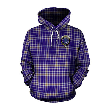 Ochterlony Tartan Cotton Hoodie with Family Crest Celtic Skull Style