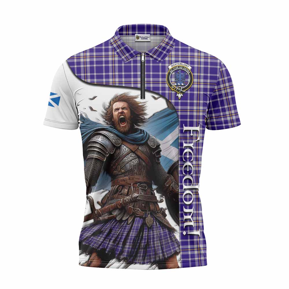 Tartan Vibes Clothing Ochterlony Crest Tartan Zipper Polo Shirt Inspired by the Freedom of Scottish Warrior