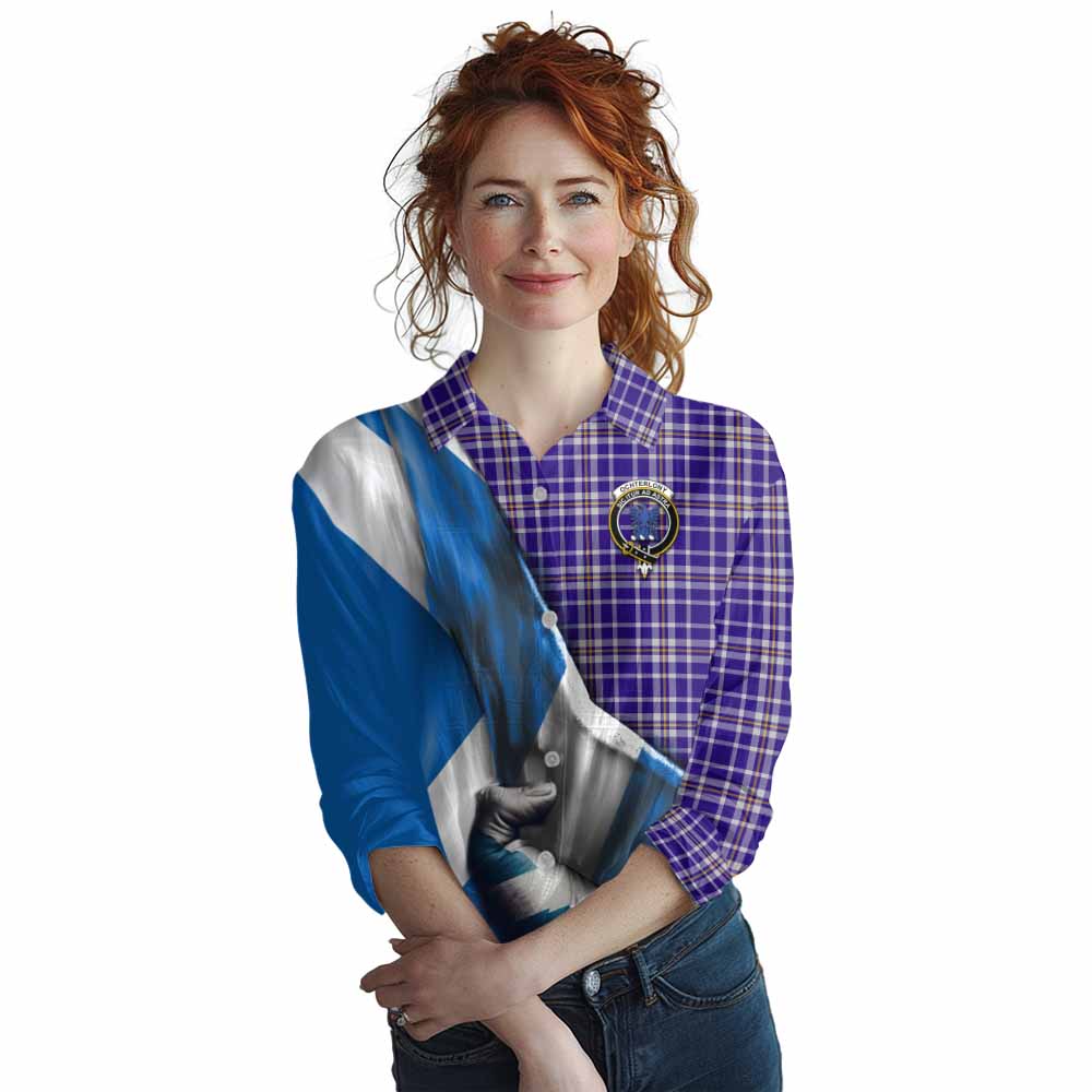 Tartan Vibes Clothing Ochterlony Tartan Women's Casual Shirt with Family Crest Scotland Patriotic Style