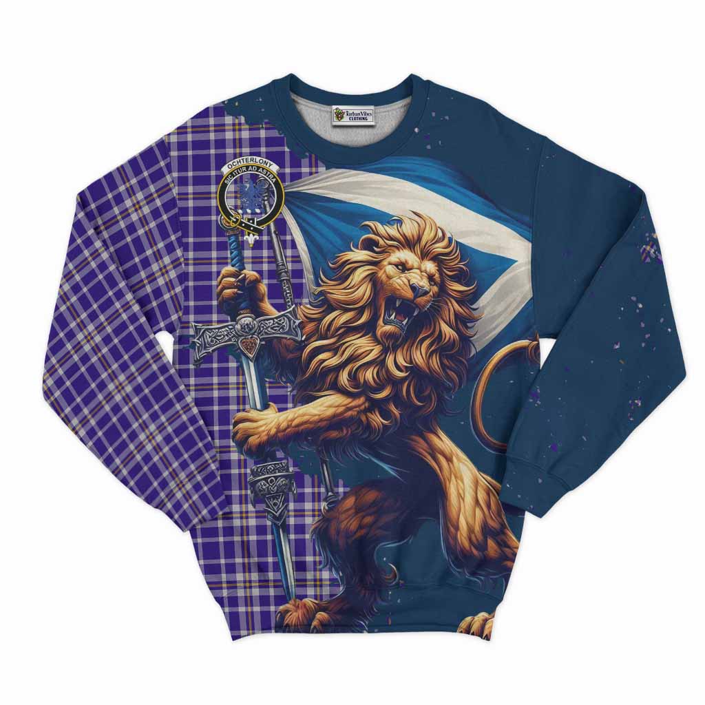 Tartan Vibes Clothing Ochterlony Tartan Family Crest Sweatshirt with Scottish Majestic Lion