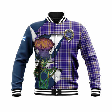 Ochterlony Tartan Family Crest Baseball Jacket Scottish Thistle Celtic Inspired Unisex - Tartan Vibes Clothing