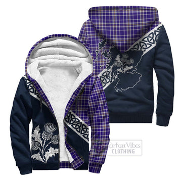 Ochterlony Tartan Sherpa Hoodie Featuring Thistle and Scotland Map