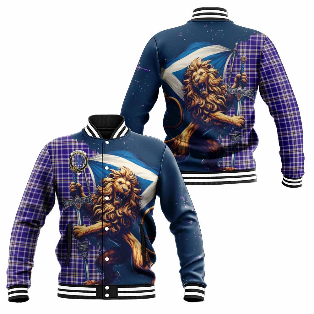 Tartan Vibes Clothing Ochterlony Tartan Family Crest Baseball Jacket with Scottish Majestic Lion