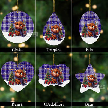 Ochterlony Tartan Christmas Aluminium Ornament with Adorable Highland Coo