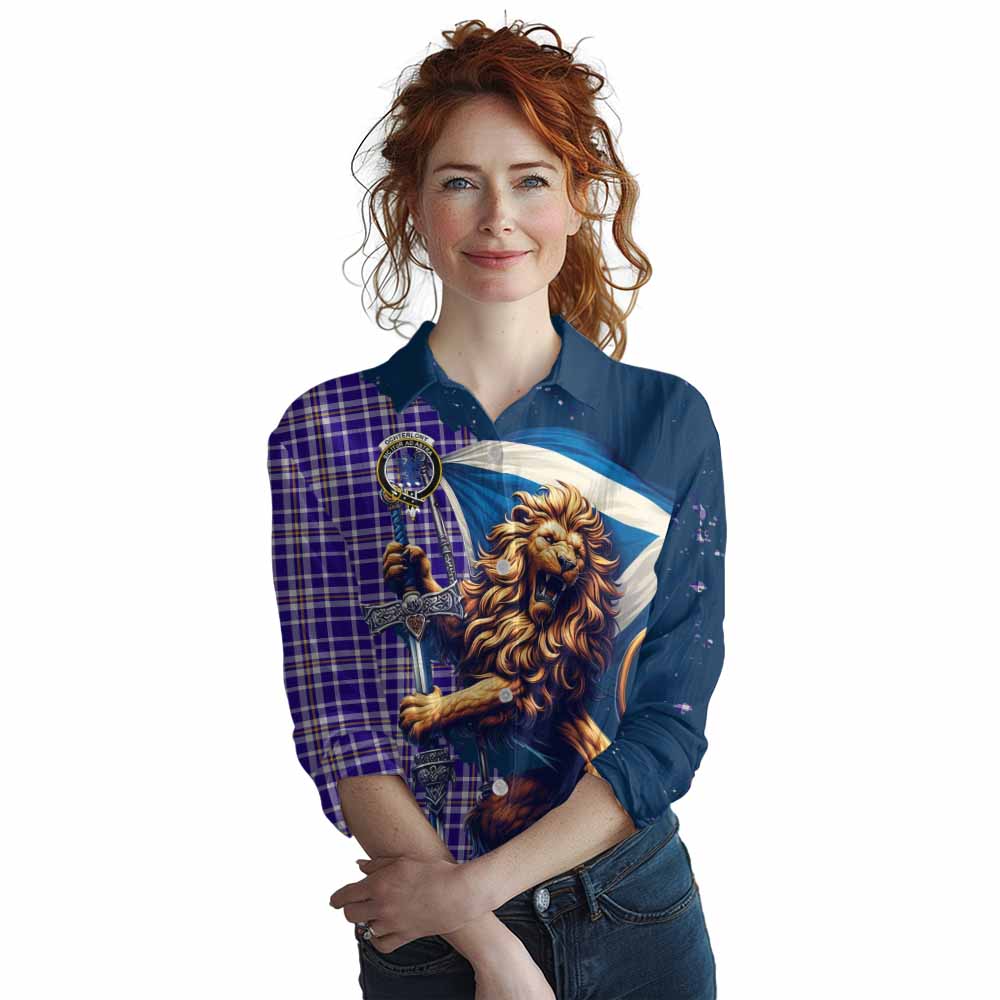 Tartan Vibes Clothing Ochterlony Tartan Family Crest Women's Casual Shirt with Scottish Majestic Lion