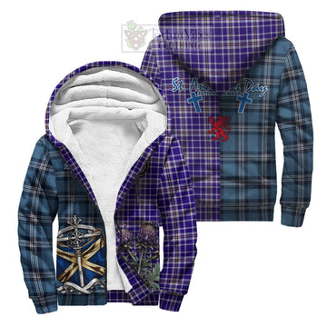 Ochterlony Tartan Sherpa Hoodie Happy St. Andrew's Day Half Tartan Style