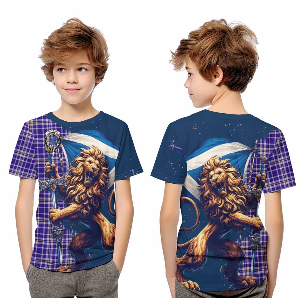 Tartan Vibes Clothing Ochterlony Tartan Family Crest Kid T-Shirt with Scottish Majestic Lion