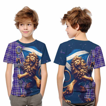 Ochterlony Tartan Family Crest Kid T-Shirt with Scottish Majestic Lion