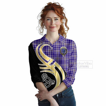 Ochterlony Tartan Women's Casual Shirt with Family Crest and Celtic Symbol Style