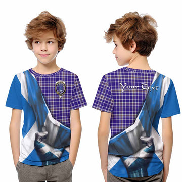 Ochterlony Tartan Kid T-Shirt with Family Crest Scotland Patriotic Style