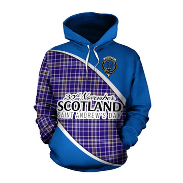 Ochterlony Family Crest Tartan Cotton Hoodie Celebrate Saint Andrew's Day in Style