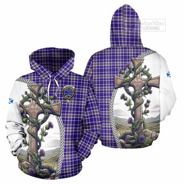 Ochterlony Tartan Hoodie with Family Crest and St. Andrew's Cross Accented by Thistle Vines