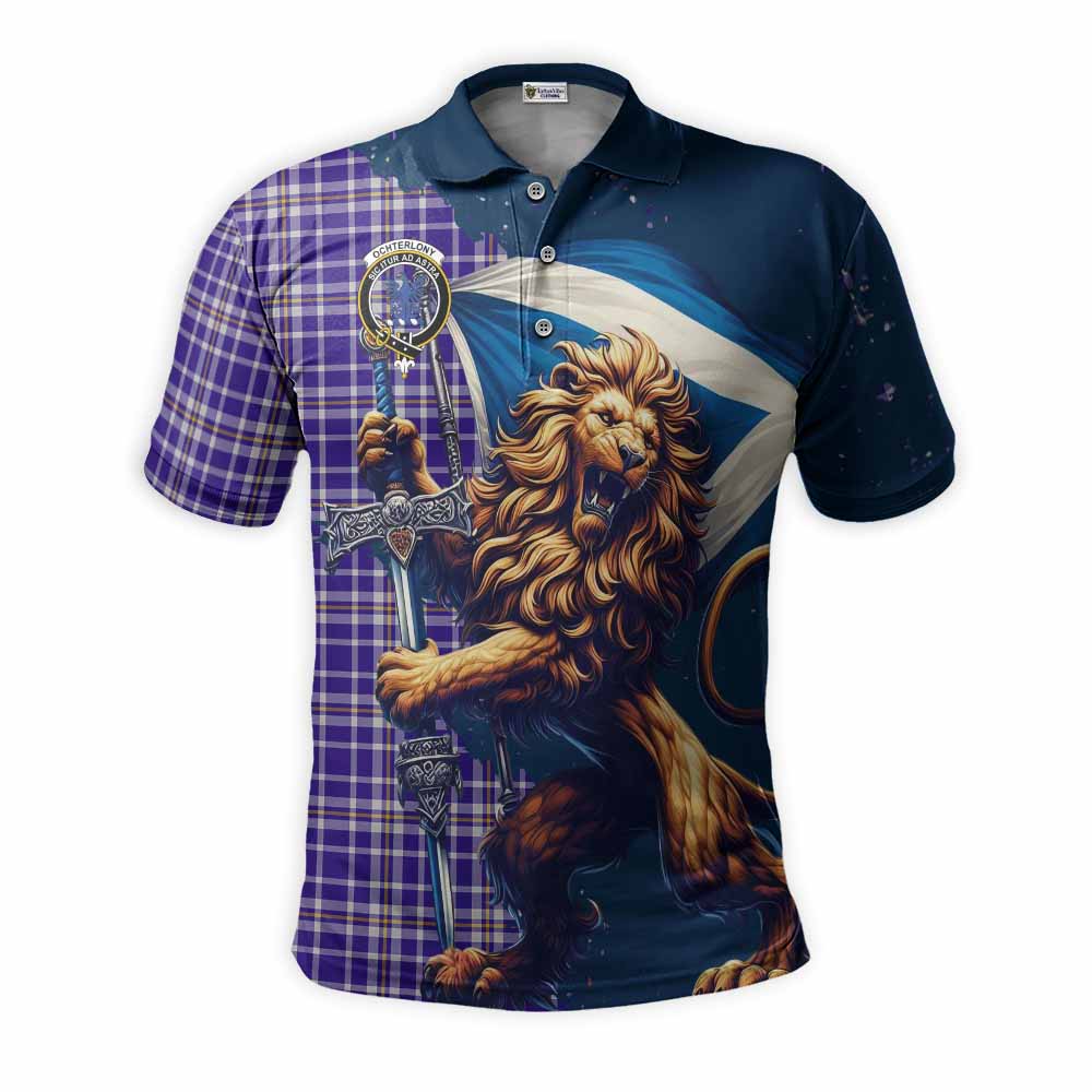 Tartan Vibes Clothing Ochterlony Tartan Family Crest Men's Polo Shirt with Scottish Majestic Lion