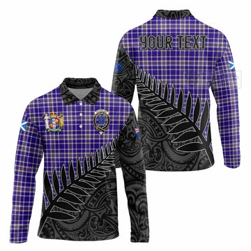 Ochterlony Crest Tartan Long Sleeve Polo Shirt with New Zealand Silver Fern Half Style