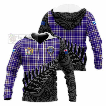 Ochterlony Crest Tartan Knitted Hoodie with New Zealand Silver Fern Half Style