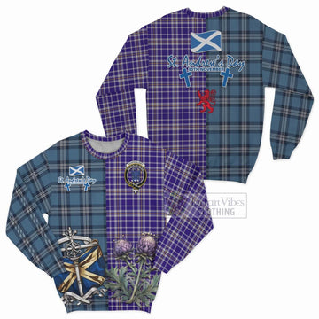 Ochterlony Tartan Sweatshirt Happy St. Andrew's Day Half Tartan Style