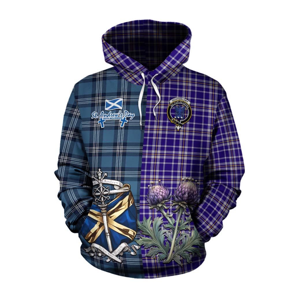 Tartan Vibes Clothing Ochterlony Tartan Cotton Hoodie Happy St. Andrew's Day Half Tartan Style