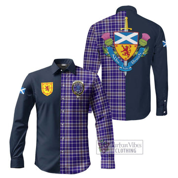 Ochterlony Tartan Long Sleeve Button Shirt Alba with Scottish Lion Royal Arm Half Style