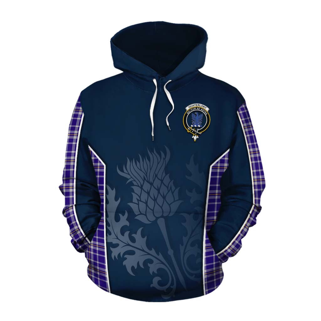 Tartan Vibes Clothing Ochterlony Tartan Cotton Hoodie with Family Crest and Scottish Thistle Vibes Sport Style