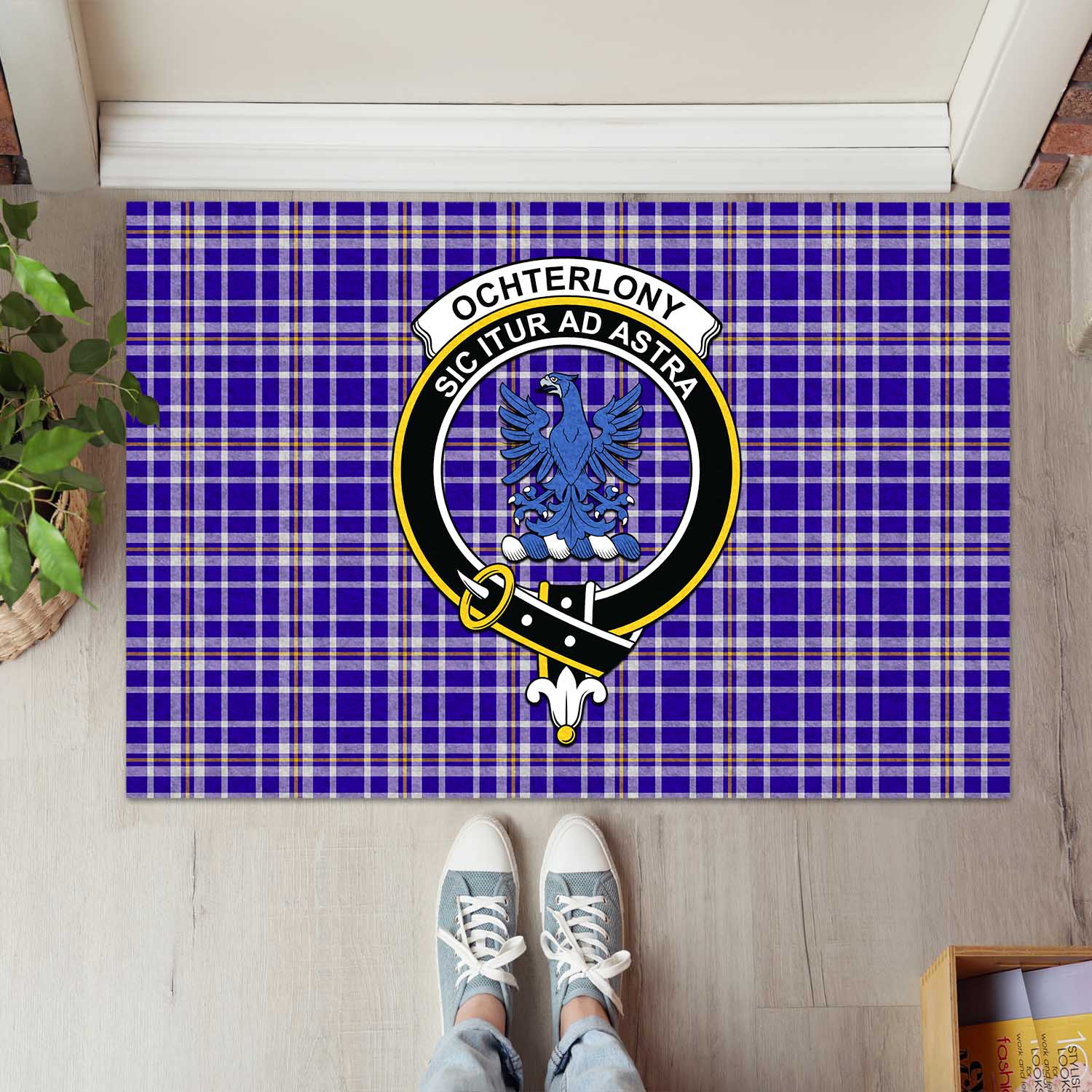 Ochterlony Tartan Door Mat with Family Crest - Tartanvibesclothing