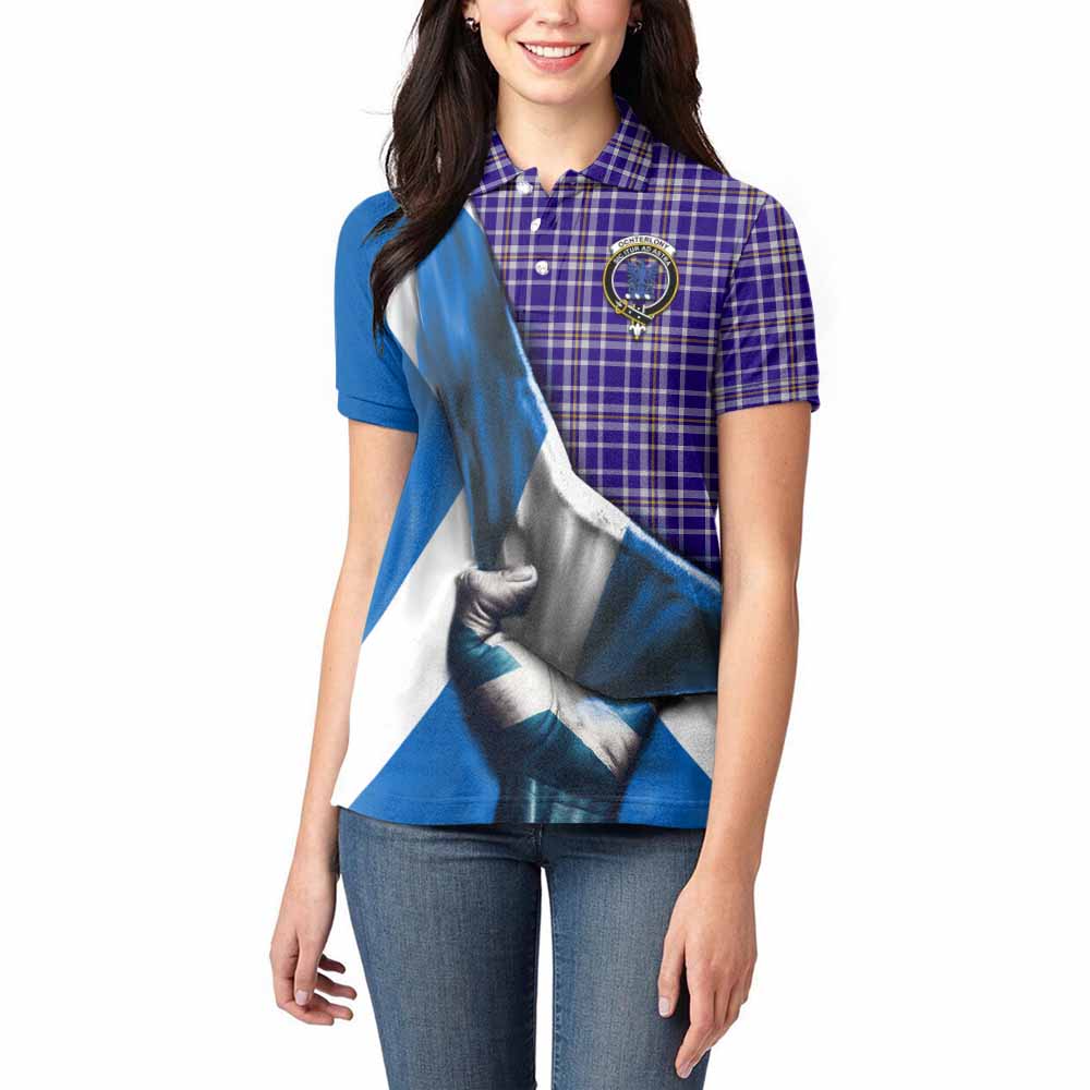 Tartan Vibes Clothing Ochterlony Tartan Women's Polo Shirt with Family Crest Scotland Patriotic Style