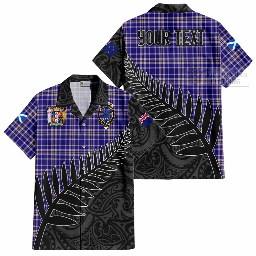 Tartan Vibes Clothing Ochterlony Crest Tartan Short Sleeve Button Shirt with New Zealand Silver Fern Half Style