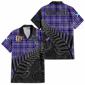 Ochterlony Crest Tartan Short Sleeve Button Shirt with New Zealand Silver Fern Half Style