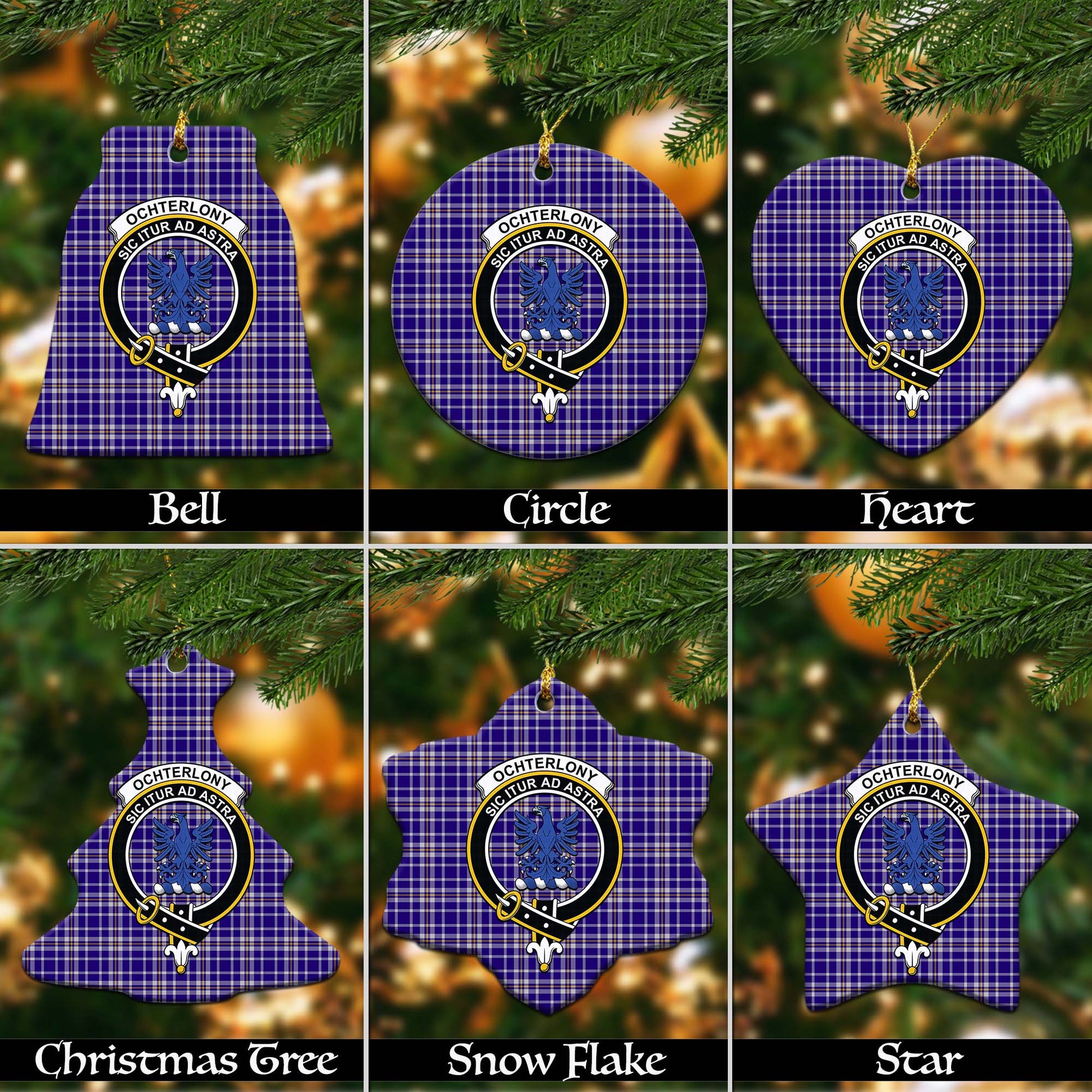 Ochterlony Tartan Christmas Ornaments with Family Crest - Tartanvibesclothing