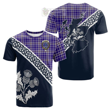 Ochterlony Tartan Cotton T-shirt Featuring Thistle and Scotland Map