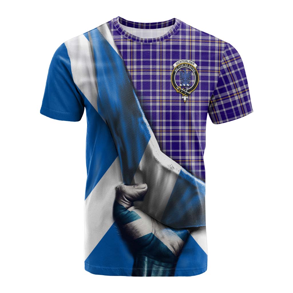 Tartan Vibes Clothing Ochterlony Tartan Cotton T-shirt with Family Crest Scotland Patriotic Style