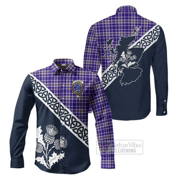 Ochterlony Tartan Long Sleeve Button Shirt Featuring Thistle and Scotland Map