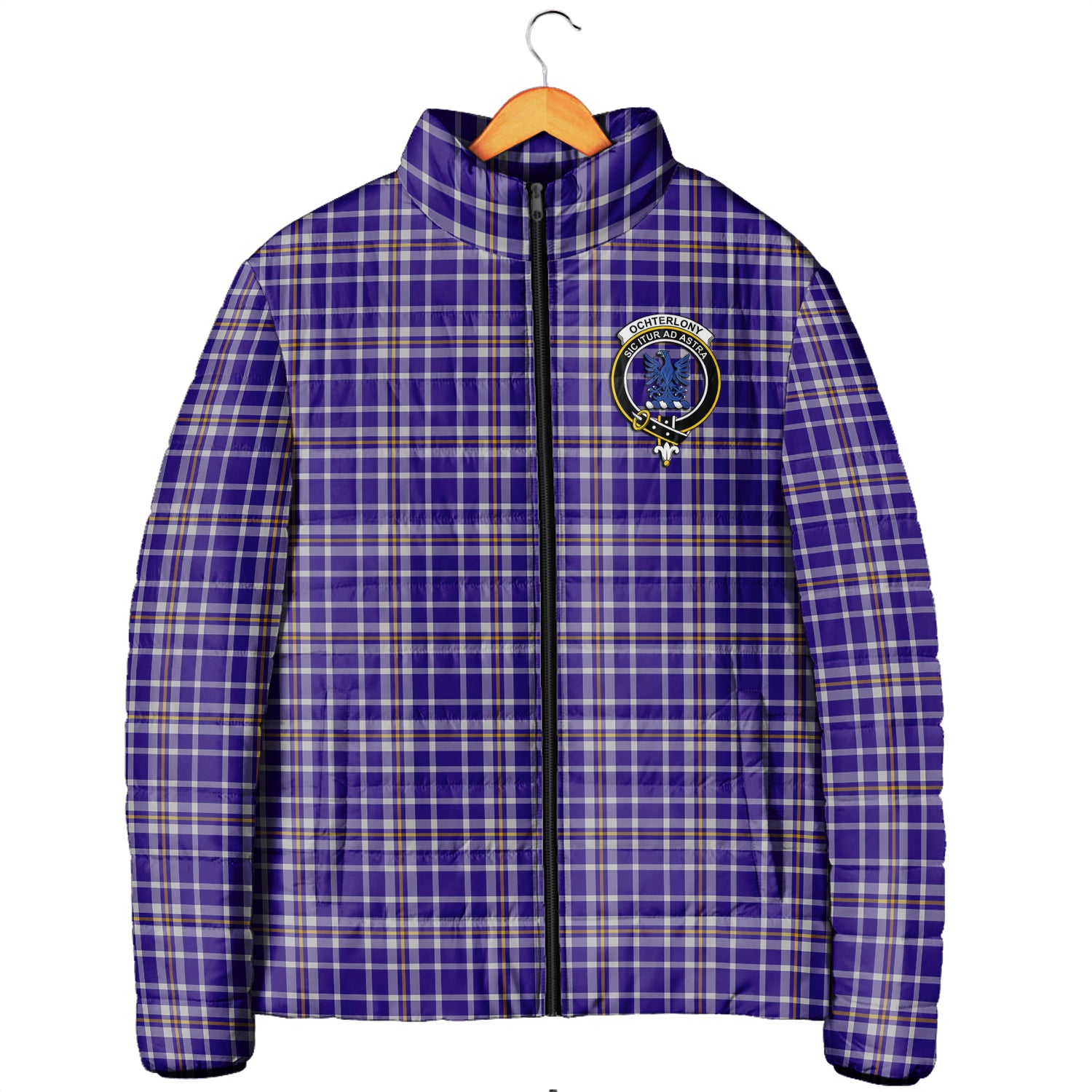 Ochterlony Tartan Padded Jacket with Family Crest Men's Padded Jacket - Tartan Vibes Clothing