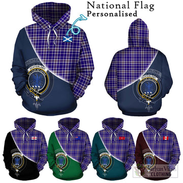 Ochterlony Tartan Hoodie with Personalised National Flag and Family Crest Half Style