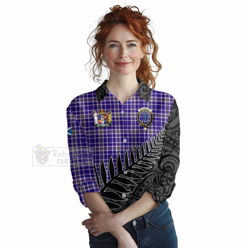 Tartan Vibes Clothing Ochterlony Crest Tartan Women's Casual Shirt with New Zealand Silver Fern Half Style