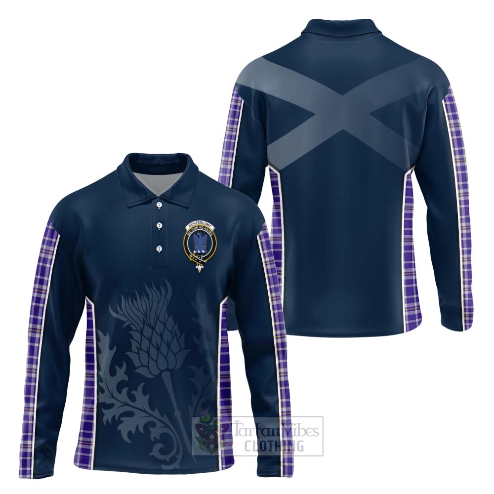 Tartan Vibes Clothing Ochterlony Tartan Long Sleeve Polo Shirt with Family Crest and Scottish Thistle Vibes Sport Style