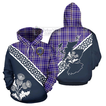 Ochterlony Tartan Hoodie Featuring Thistle and Scotland Map